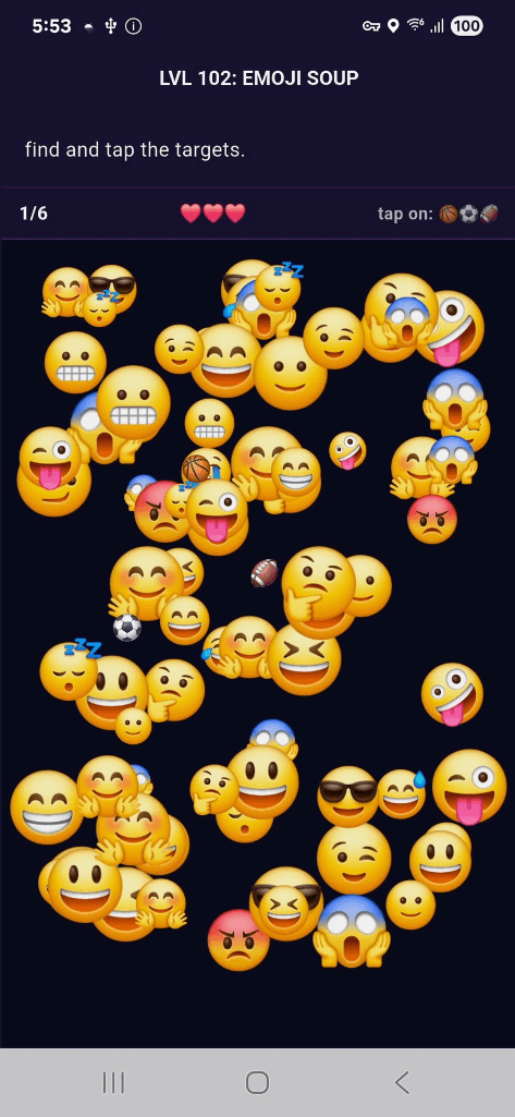 emoji soup running on the test device