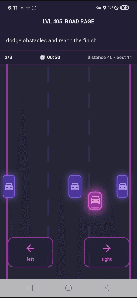 road rage running on the test device